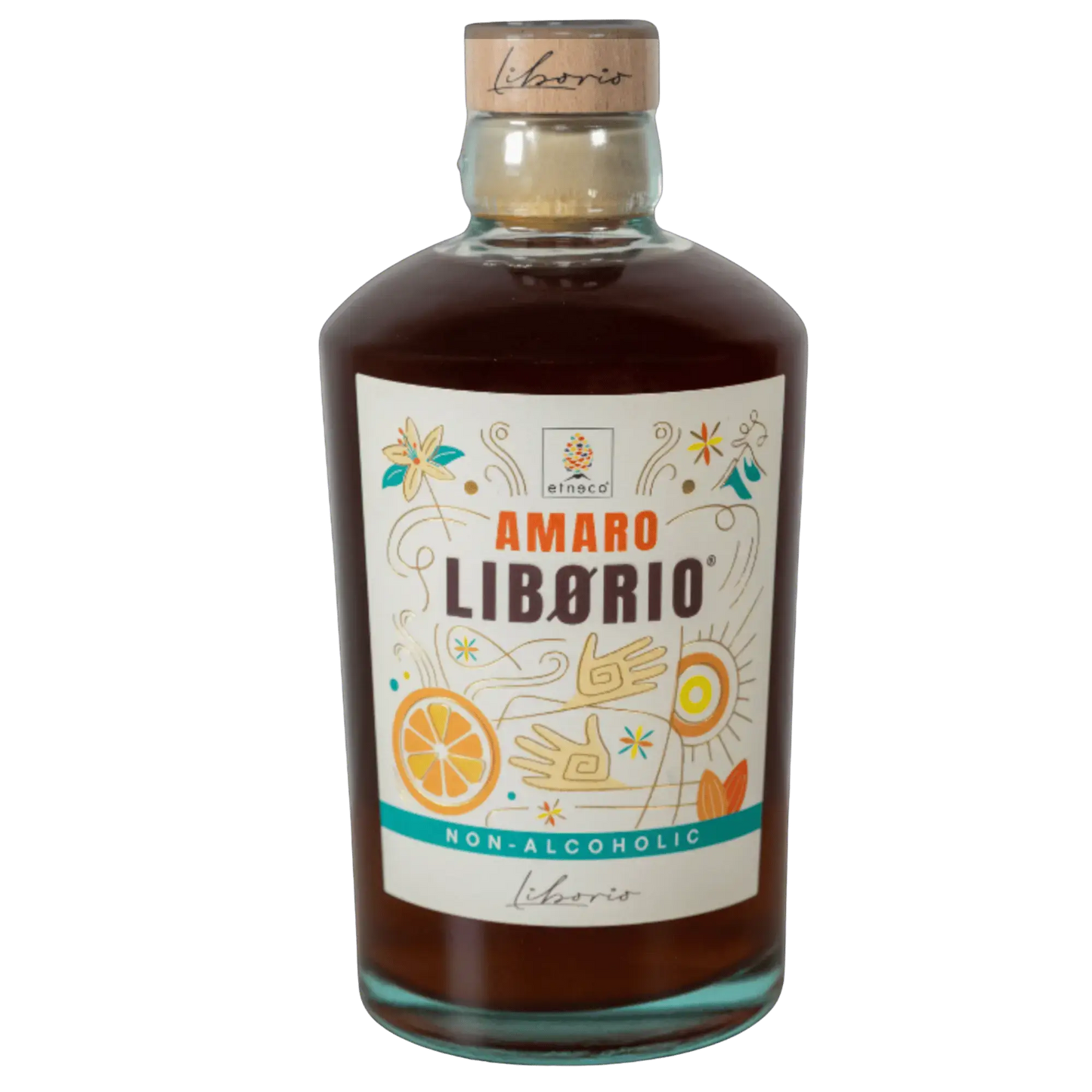 Amaro Liborio Analcolico, amaro siciliano non alcolico con note aromatiche, in bottiglia elegante.
