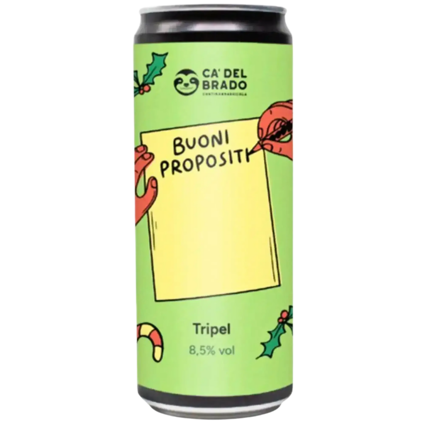 Buoni Propositi birra artigianale Tripel 8,5% di Ca' del Brado, craft beer italiana, lattina decorativa.