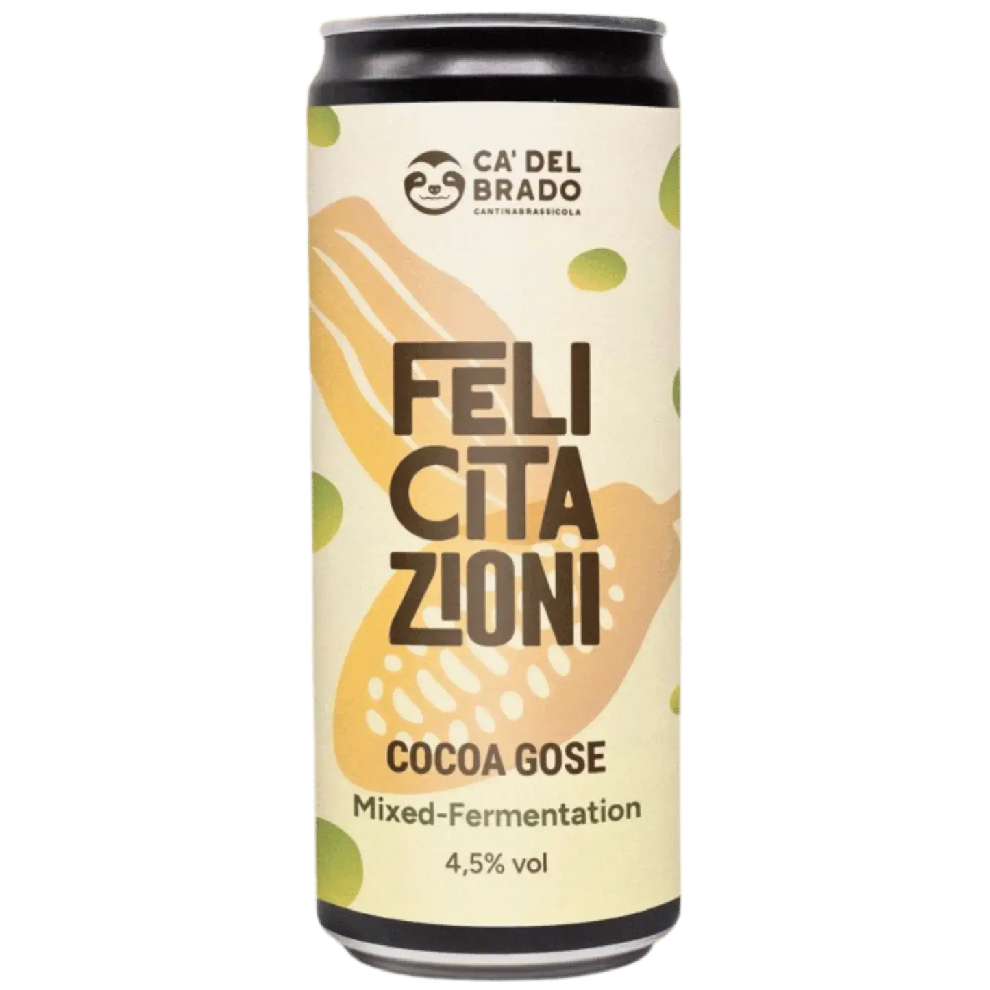 Felicitazioni Cocoa Gose by Ca' del Brado, craft beer can, mixed fermentation, 4.5% vol, birra artigianale italiana.