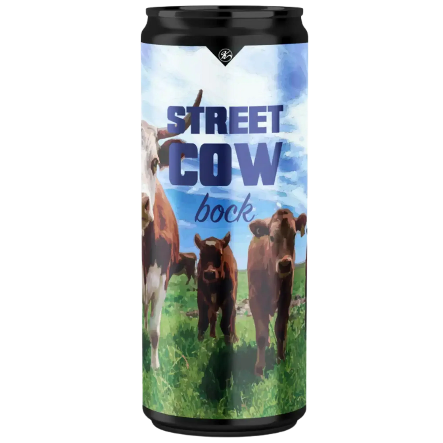 Lattina di Street Cow bock, birra artigianale italiana in stile tedesco con design rustico.