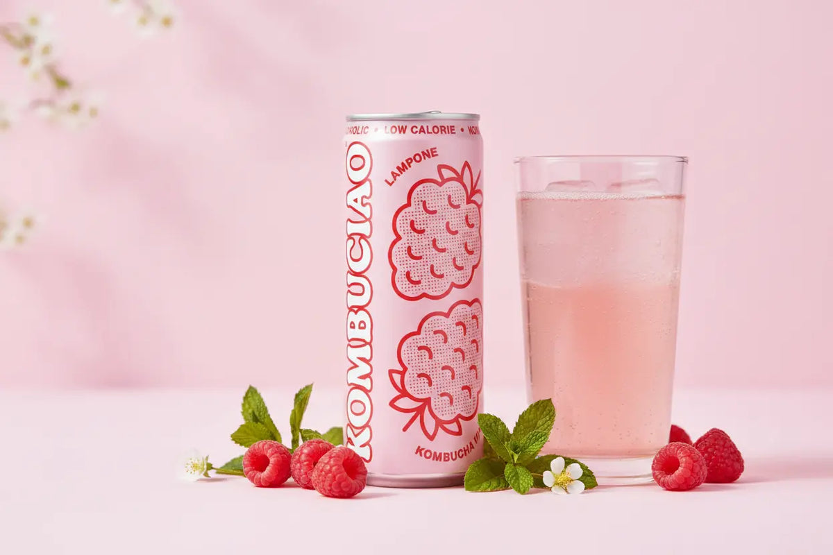 Kombuciao Lampone è il kombucha al limone di Intro: una bevanda fermentata a base di tè, naturalmente frizzante, analcolica e gluten free - maltese.beer