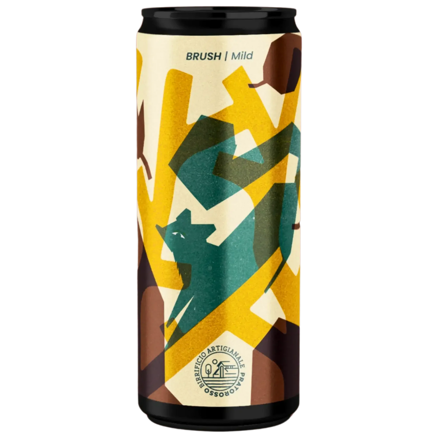 Canned Brush Mild by Birrificio Pratorosso, a craft beer featuring cappuccino and caramel notes.