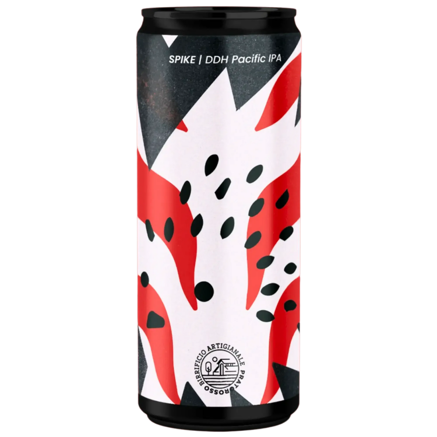 Spike di Birrificio Pratorosso, birra artigianale DDH Pacific IPA in lattina, con design accattivante.