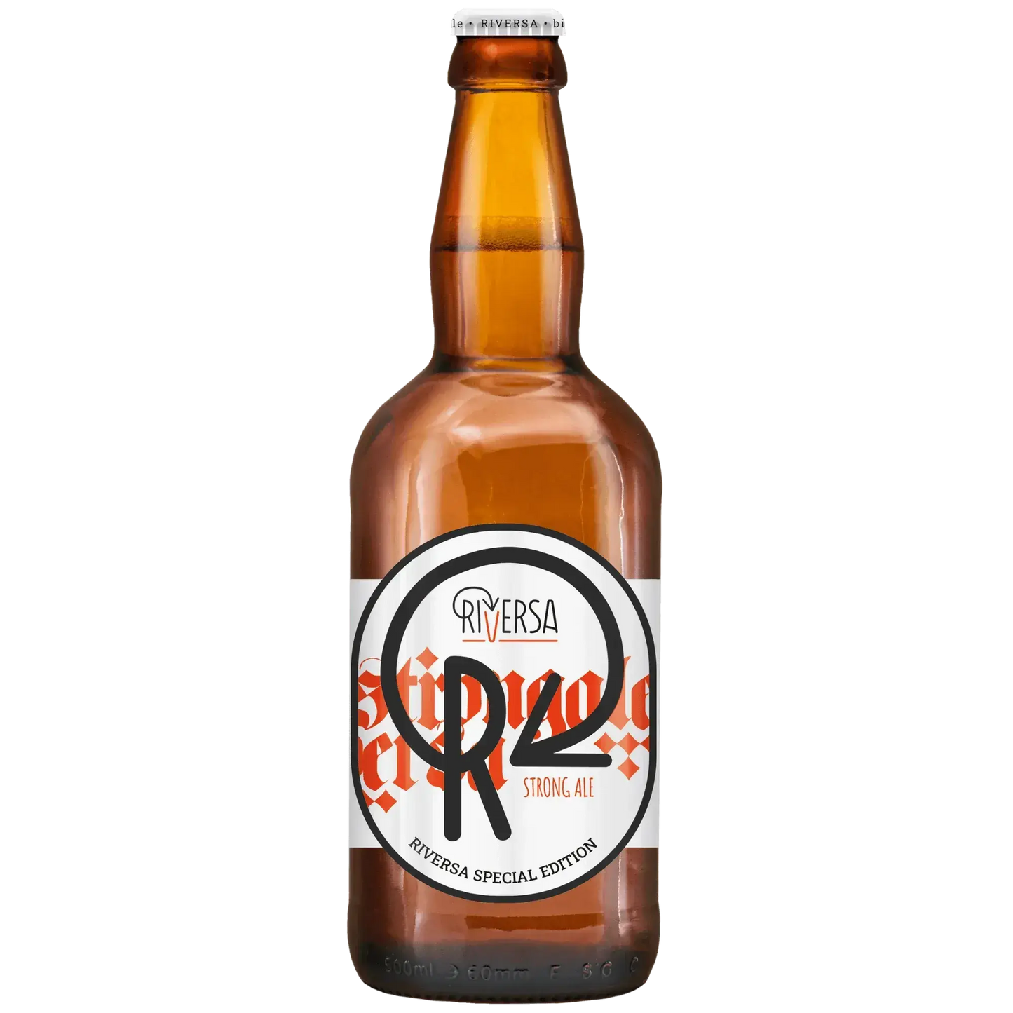 Riversa Strong Ale, birra artigianale in formato bottiglia, colore dorato con riflessi aranciati.