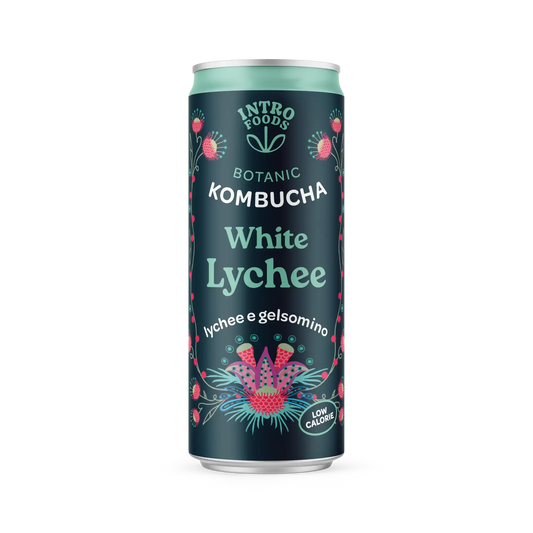 White Lychee Kombucha servito con ghiaccio