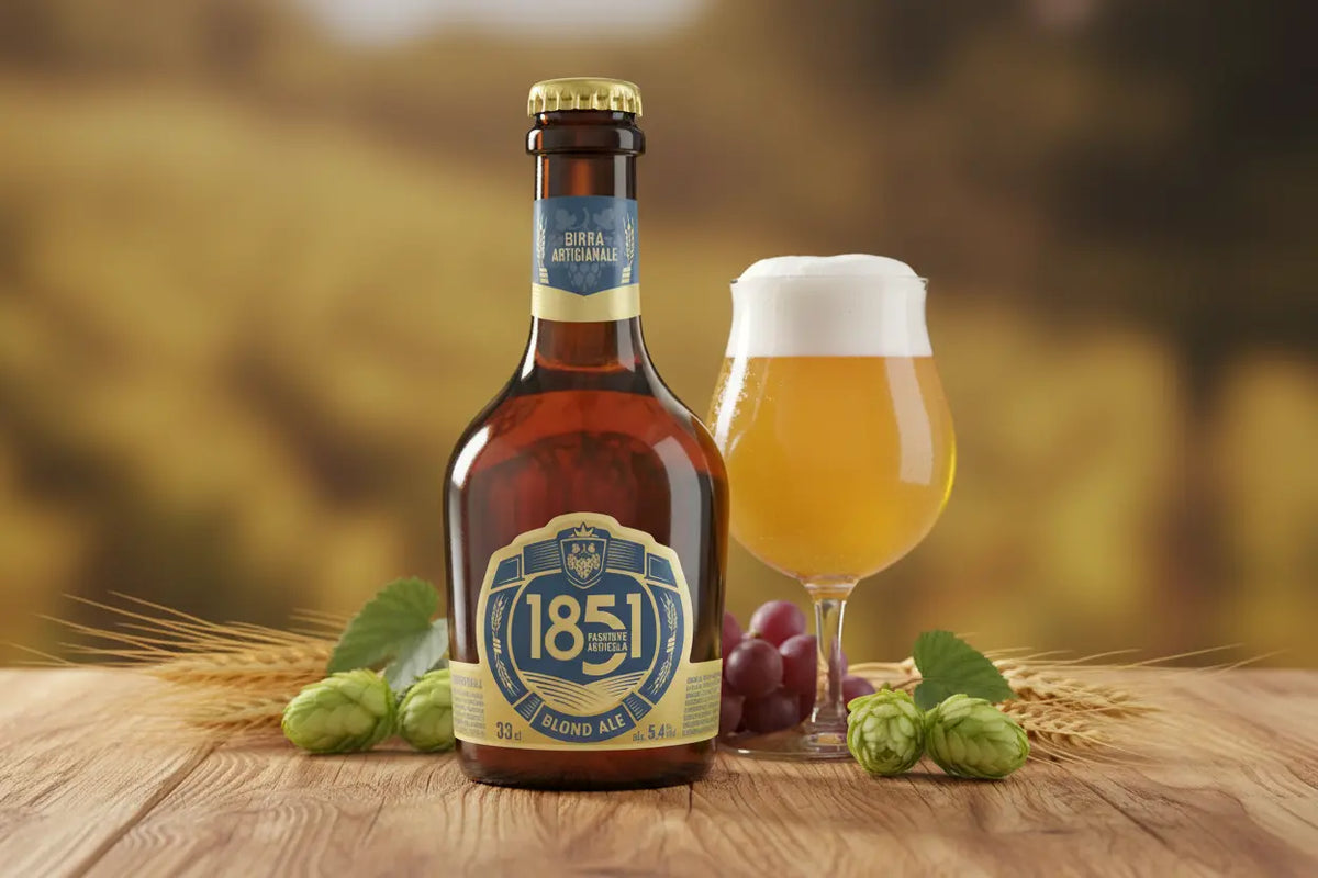 Blond Ale birra dal carattere solare firmata Birra 1851: colore dorato brillante, schiuma generosa e densa di bianco candido - maltese.beer