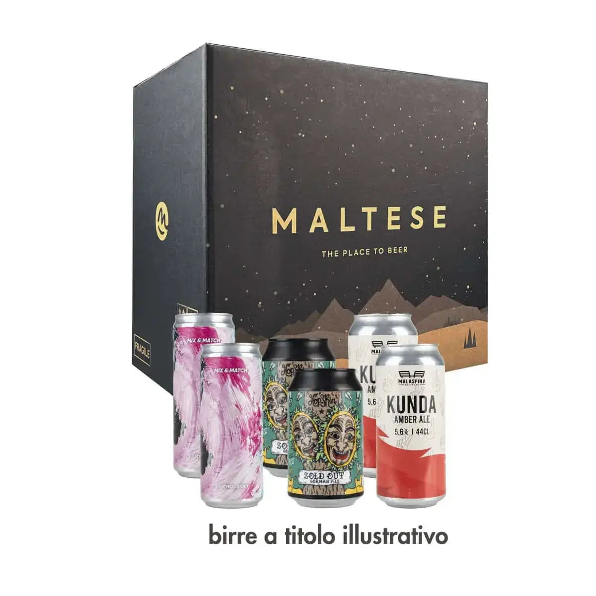 Corso i colori delle birre artigianali box degustazione con birre artigianali Maltese, incluse 6 lattine di birra italiana.
