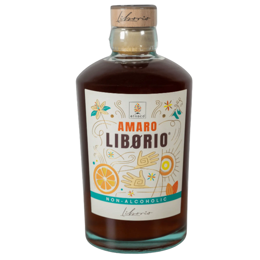 Amaro Liborio Analcolico, amaro siciliano non alcolico con note aromatiche, in bottiglia elegante.