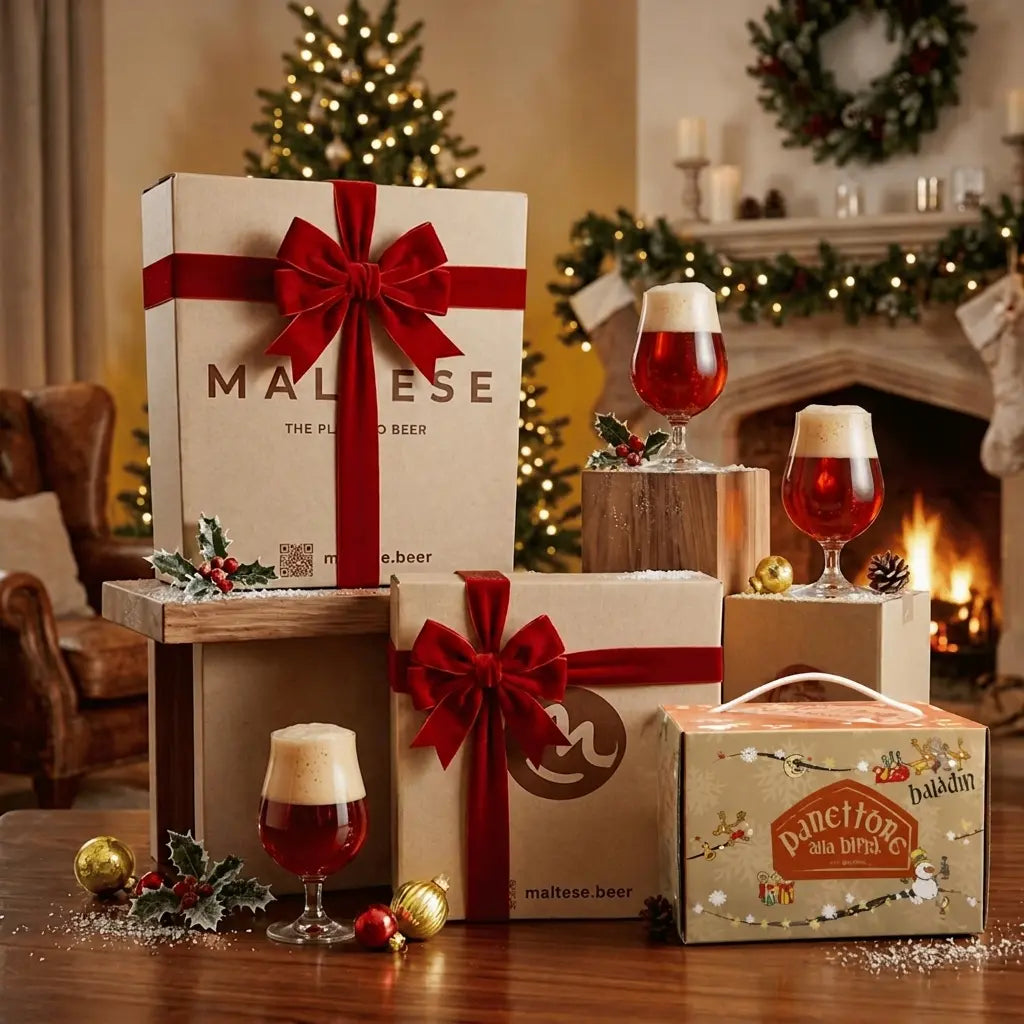 Box di Natale con Panettone Artigianale alla Birra e 5 Birre Rosse