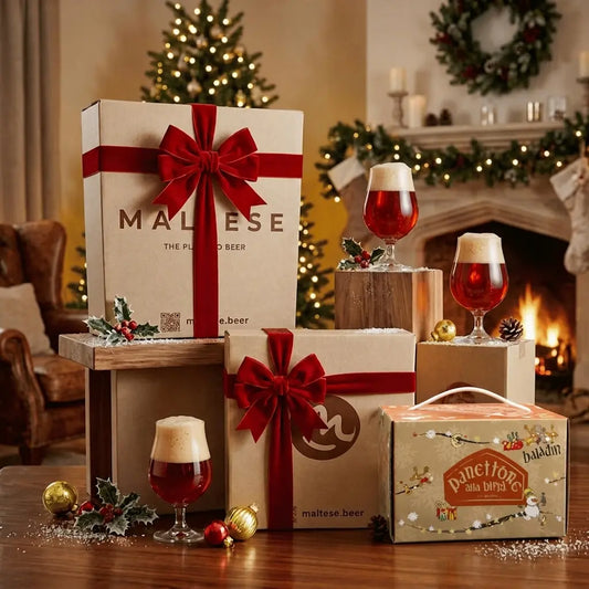 Box di Natale con Panettone Artigianale alla Birra e 5 Birre Rosse