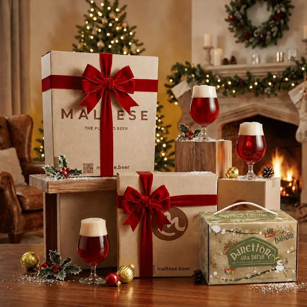 Box Natale con Panettone alla Birra Senza Canditi e 5 Birre Rosse