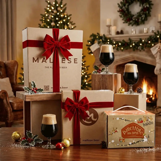 Box Natale con Panettone Artigianale alla Birra e 5 Birre Scure