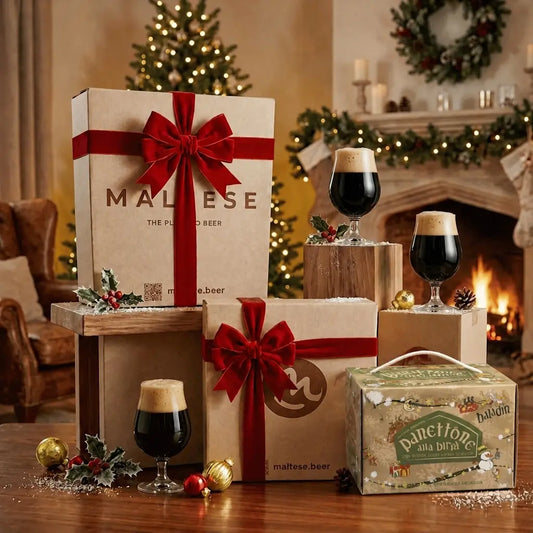 Box Natale con Panettone alla Birra Senza Canditi e 5 Birre Scure