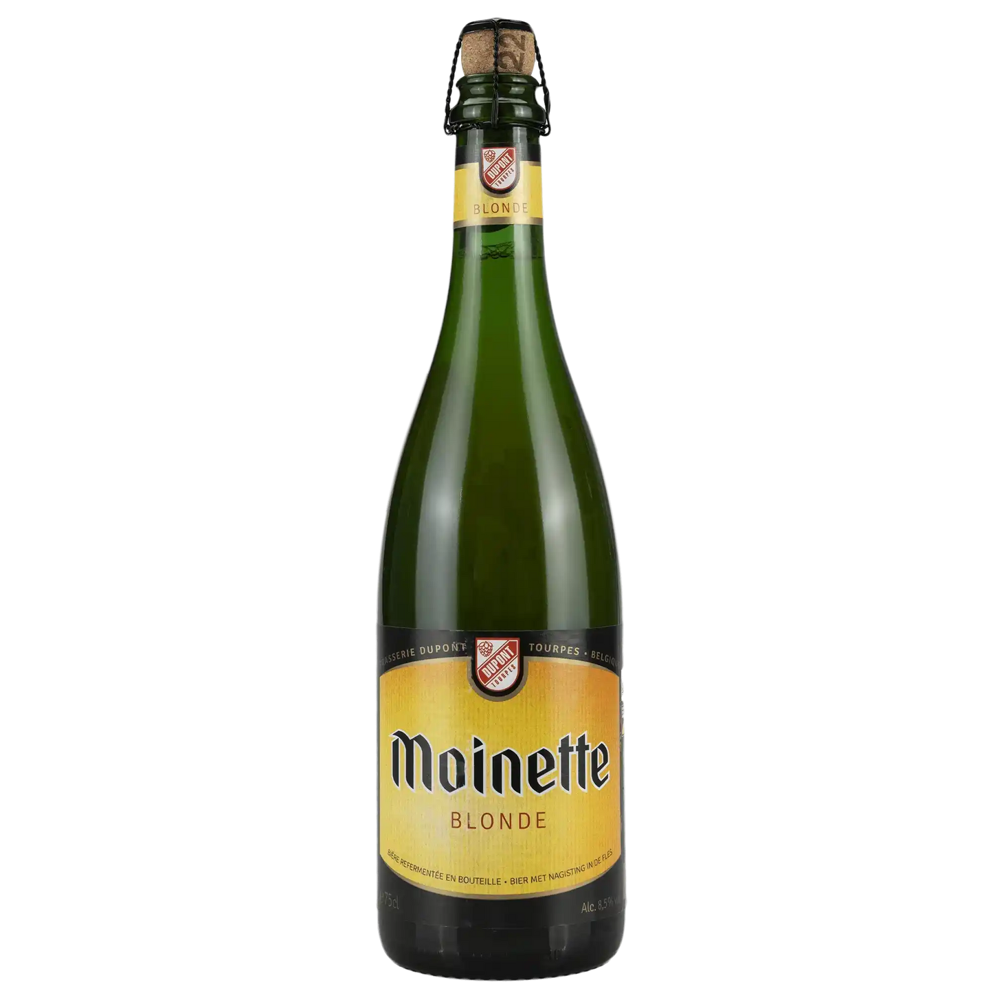 Moinette Blonde Dupont in bottiglia verde, birra artigianale chiara e alcolica, prodotta da Brasserie Dupont.