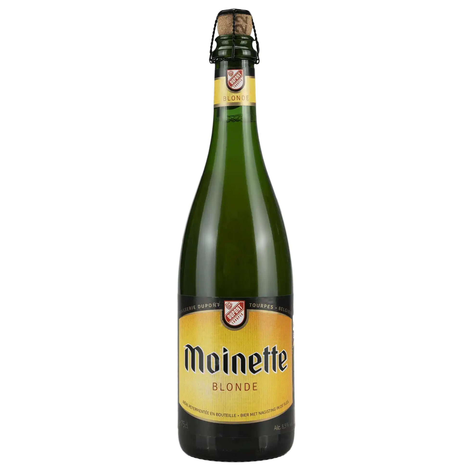 Moinette Blonde Dupont in bottiglia verde, birra artigianale chiara e alcolica, prodotta da Brasserie Dupont.