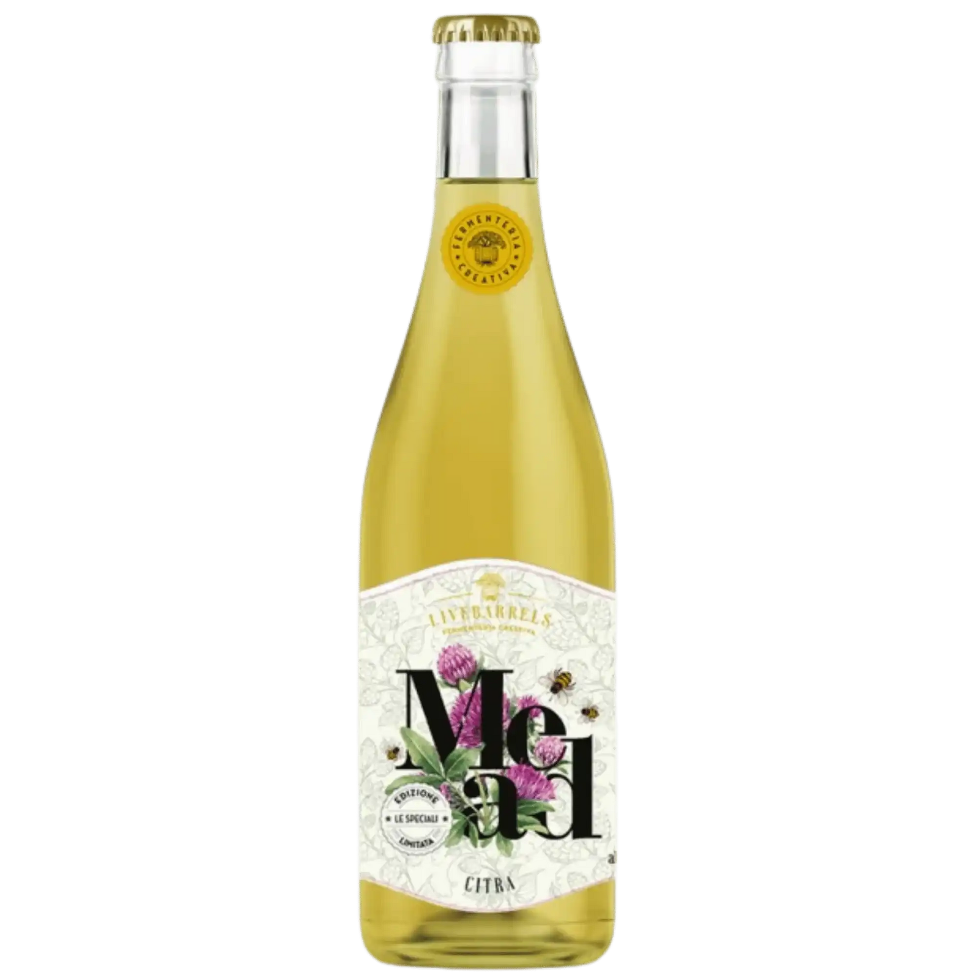 Mead Citra di Livebarrels, birra artigianale italiana in bottiglia, idromele con luppolo Citra.