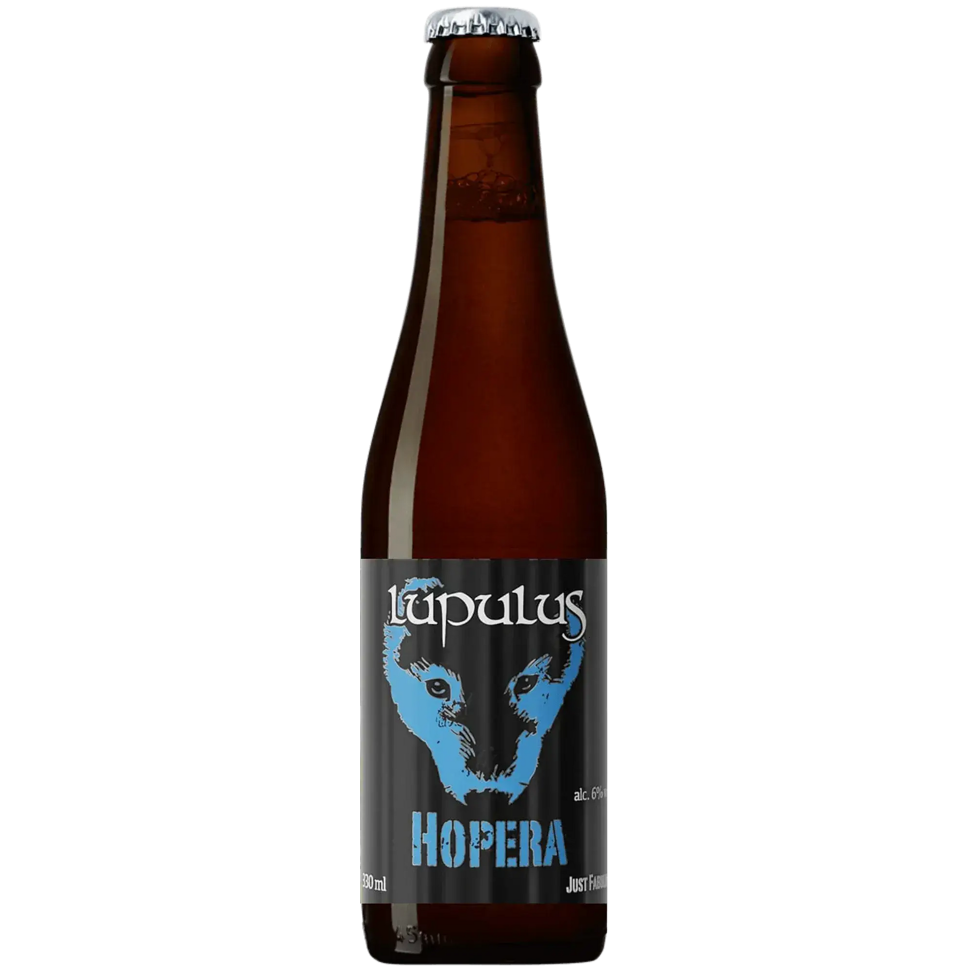 Hopera, birra artigianale di Lupulus in bottiglia da 33cl, caratterizzata da freschezza erbacea e lieviti fruttati.