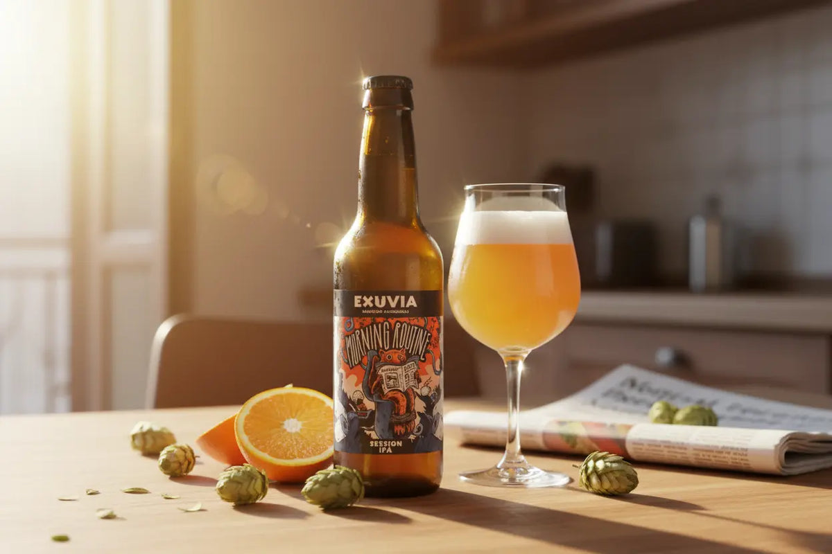 Morning Routine è la Session IPA di Birrificio Exuvia di basso grado alcolico e grandi profumi - maltese.beer