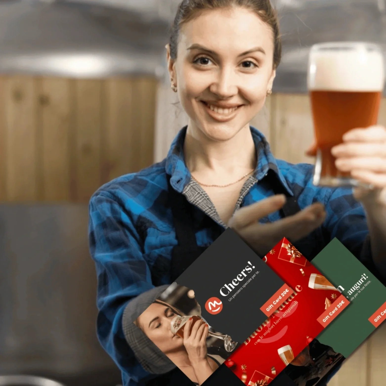 Ragazza con box regalo birra artigianale Maltese – Le nostre Gift Card, il regalo perfetto per gli amanti della birra