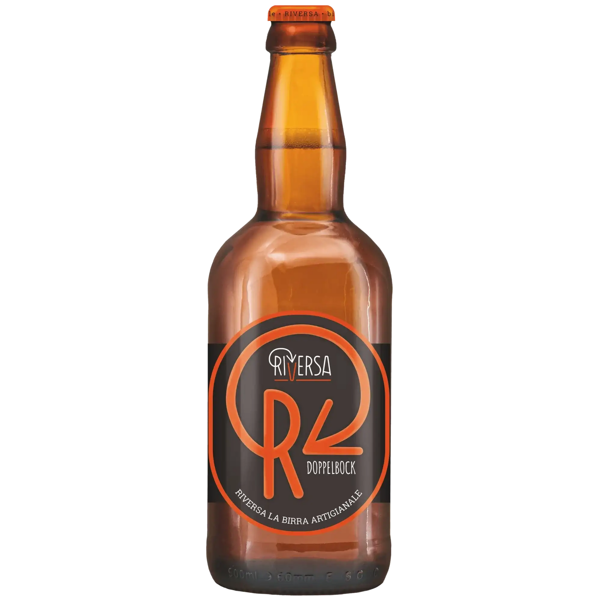 Doppelbock birra artigianale di River S.A., bottiglia in vetro ambrata da 500ml con etichetta distintiva.