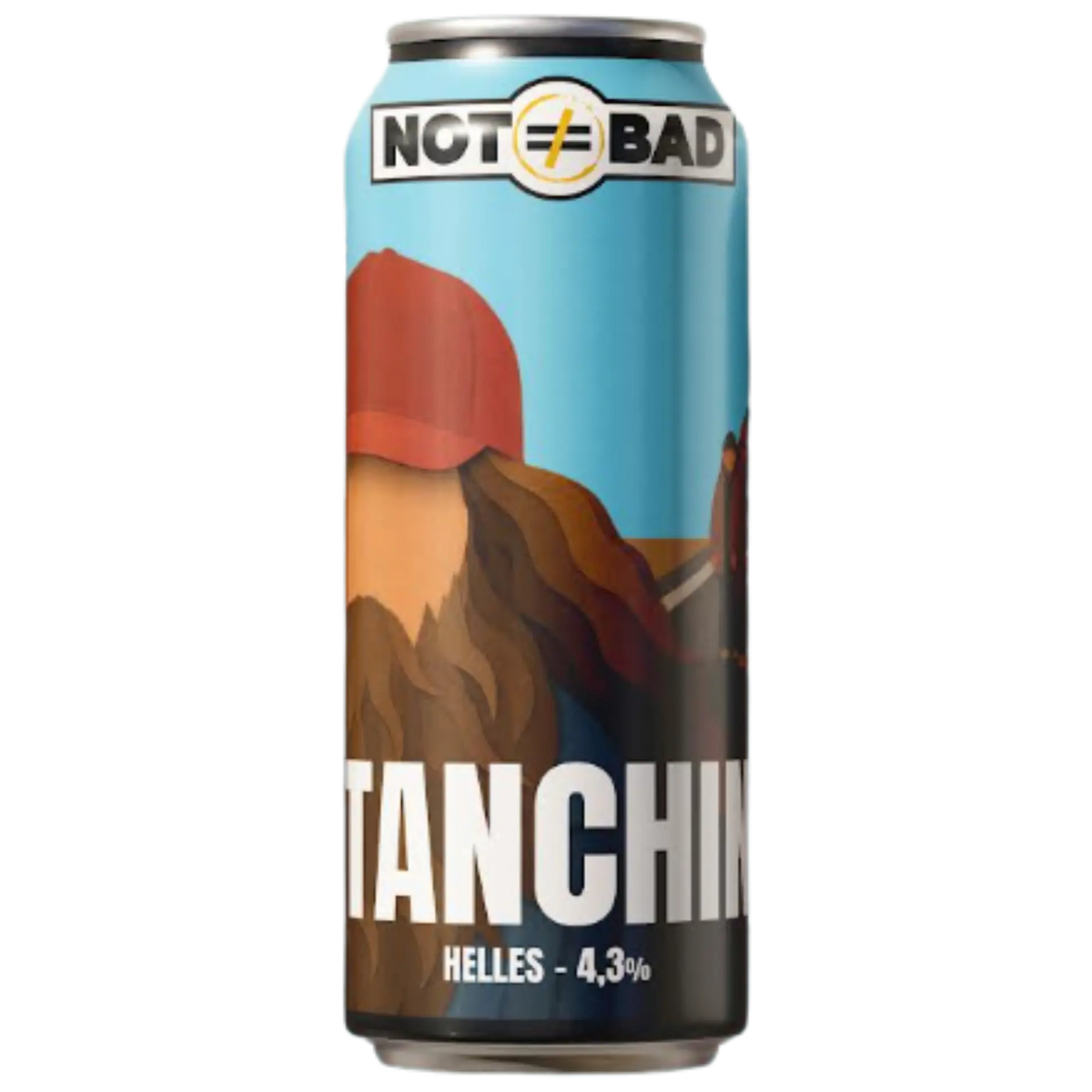 Stanchino Helles can from Not Bad, showcasing a vibrant design with 4.3% alcohol content.