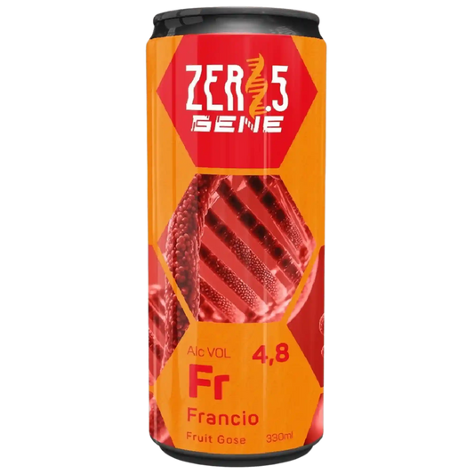 Gene - Francio, birra artigianale Fruit Gose, 330ml, birrificio Zer.5, con guava, papaya e mango.